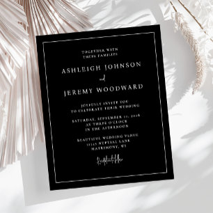Papier Invitation de mariage encadré noir minimaliste bud