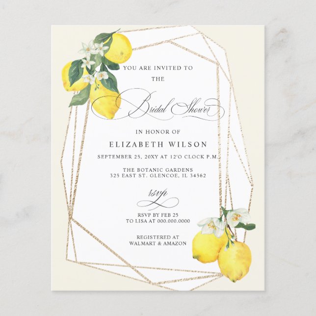 Papier Invitation de mariage estival citron budget (Devant)