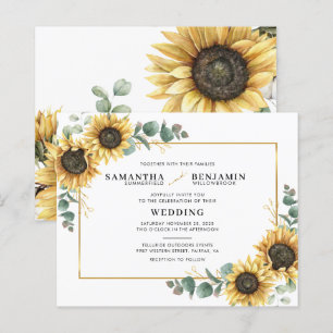 Papier Invitation de mariage Fleur de Tournesol Eucalyptu