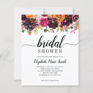 Papier Invitation de mariage floral automnal bordeaux et