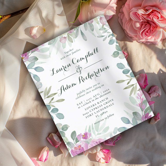 Papier Invitation de mariage florale botanique rose à pet (Créateur téléchargé)