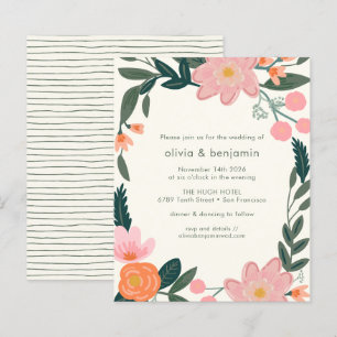 Papier Invitation de mariage florale de jardin arrière-co