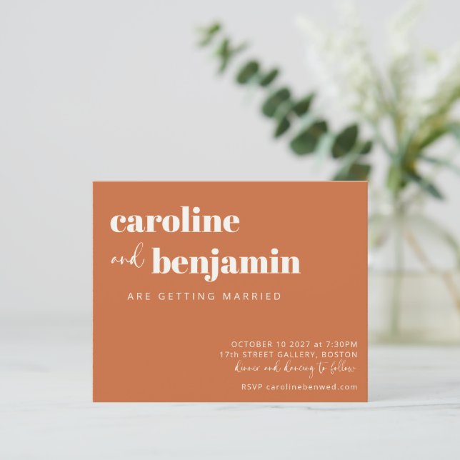 Papier Invitation de mariage moderne chic terracotta auda (Debout devant)