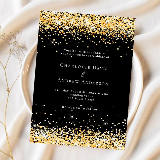 Papier Invitation de mariage moderne en or noir (Créateur téléchargé)