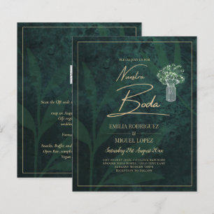 Papier Invitation de mariage moderne en or vert émeraude 