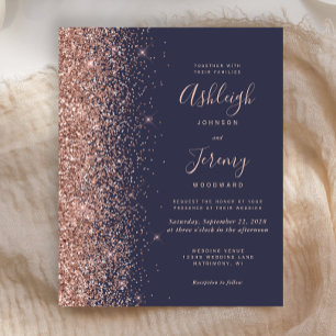 Papier Invitation de mariage pas chère à paillettes bleu