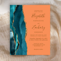 Invitation de mariage pas chère Teal Gold Tangerin