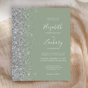 Papier Invitation de mariage pas chère vert sauge et pail