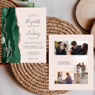 Papier Invitation de mariage photo avec blush rose doré b