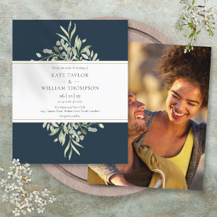 Papier Invitation de mariage photo Budget Deep Sea Blue G