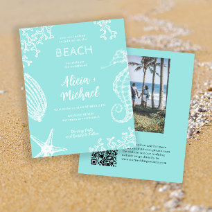 Papier Invitation de mariage photo de plage avec QR CODE