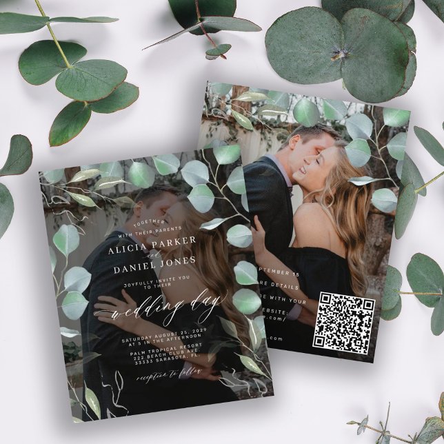 Papier Invitation de mariage photo eucalyptus code QR bud (Créateur téléchargé)