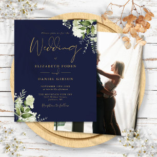 Papier Invitation de mariage photo Navy Blue Floral Budge