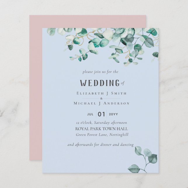 Papier Invitation de mariage pour le budget de l'Eucalypt (Devant / Derrière)