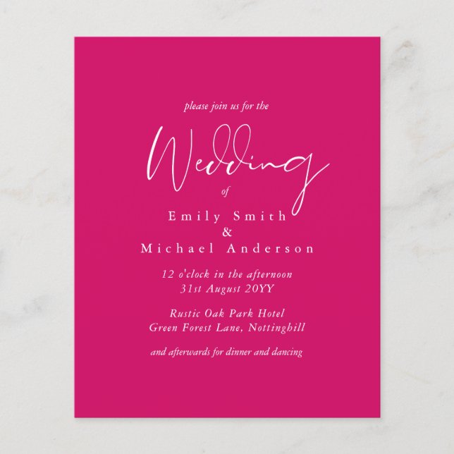 Papier Invitation de mariage rose couleur tendance BUDGET (Devant)
