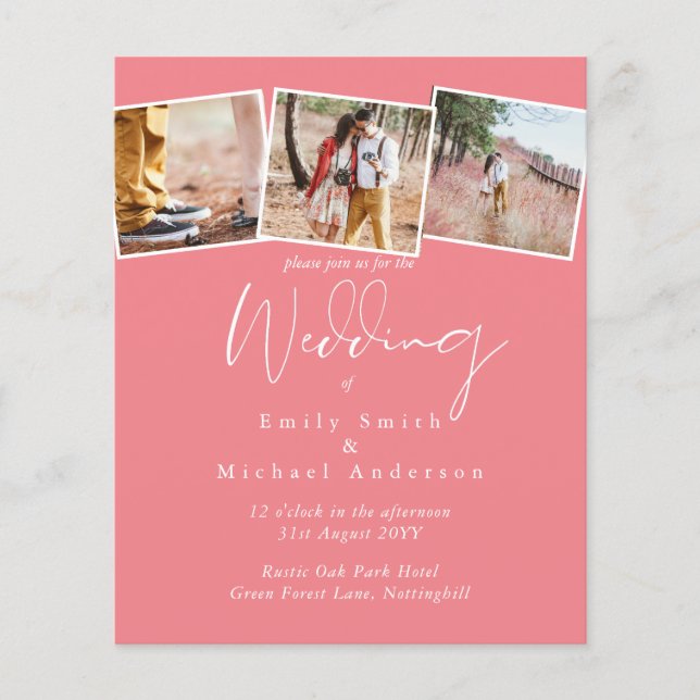 Papier Invitation de mariage rose couleur tendance BUDGET (Devant)
