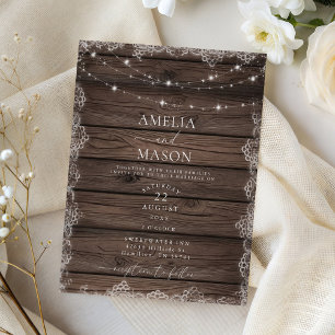 Papier Invitation de mariage rustique en bois et dentelle