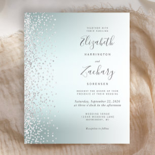 Papier Invitation de mariage Silver Confetti Aqua Ombre