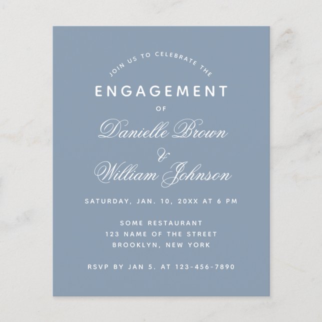 Papier Invitation de mariage simple bleu poussiéreux Budg (Devant)