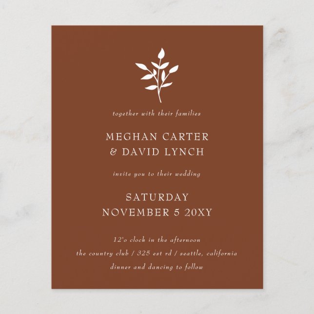 Papier Invitation de mariage simple en terre cuite (Devant)