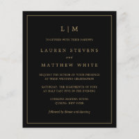 Invitation de mariage simple noir et or à petit bu
