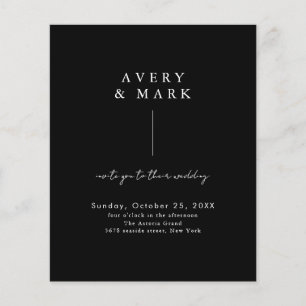 Papier Invitation de mariage simple noir noir minimal bud