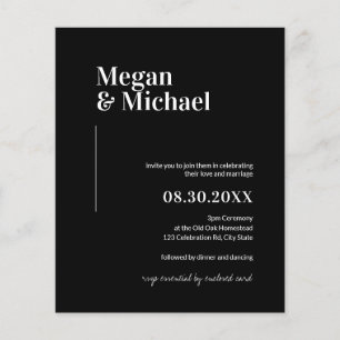 Papier Invitation de mariage simple noir noir minimal bud