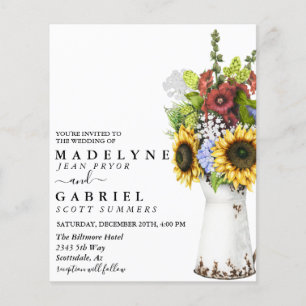 Papier Invitation de mariage tournesol Floral Rustique Aq