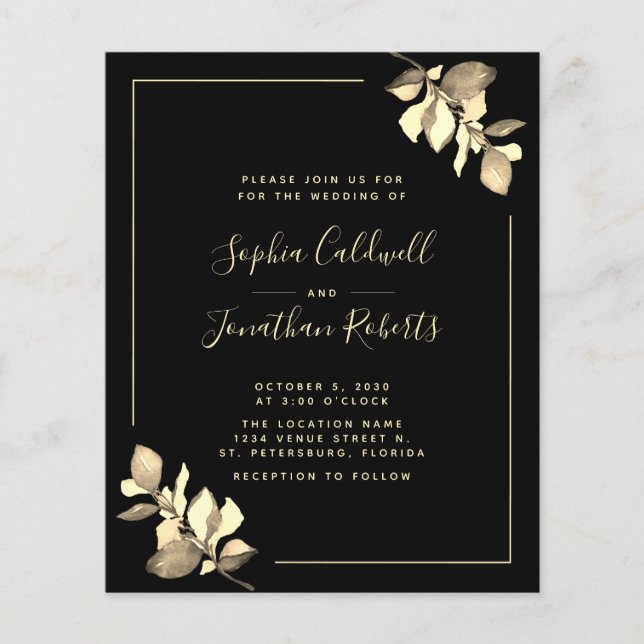 Papier Invitation de mariage tout en un or Eucalyptus (Devant)