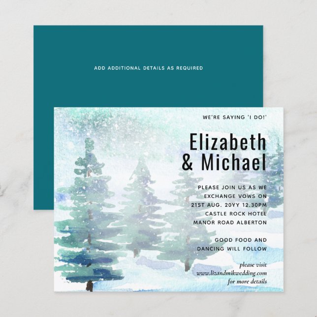 Papier Invitation de mariage Turquoise pour l'aquarelle b (Devant / Derrière)