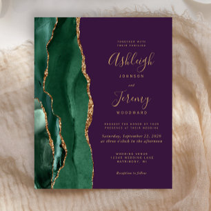 Papier Invitation de mariage violet Agate Vert Emeraude à