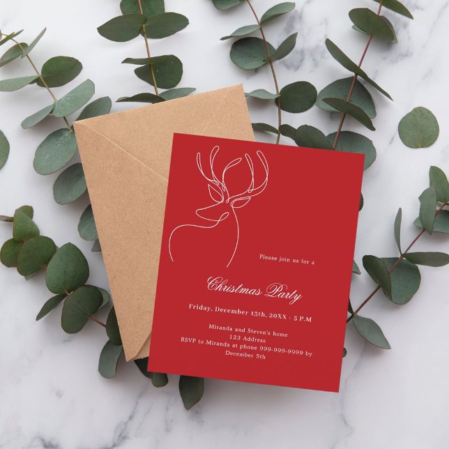 Papier Invitation de Noël de rennes blancs rouges (Créateur téléchargé)