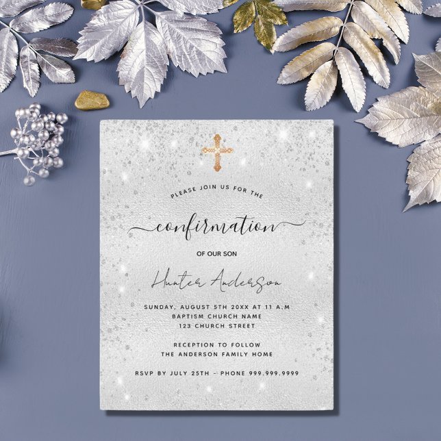 Papier Invitation de parties scintillant argent de confir (Créateur téléchargé)