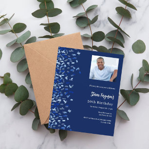 Papier Invitation de photo de confettis bleu marine pour