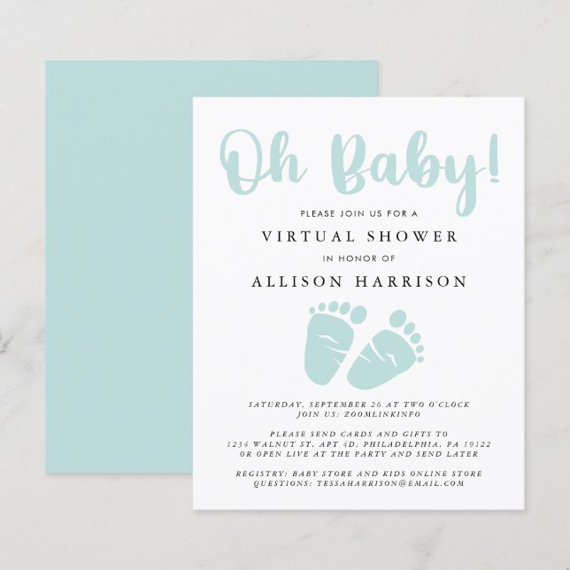 Papier Invitation de point de Baby shower virtuel budget (Devant / Derrière)