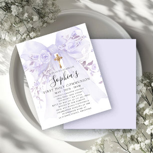 Papier Invitation de première communion à ruban violet BU
