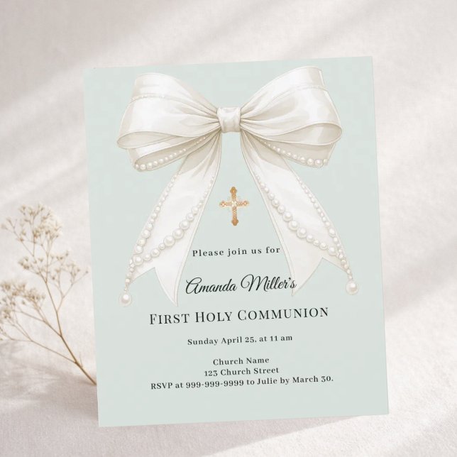 Papier Invitation de première communion avec perles de sa (Créateur téléchargé)