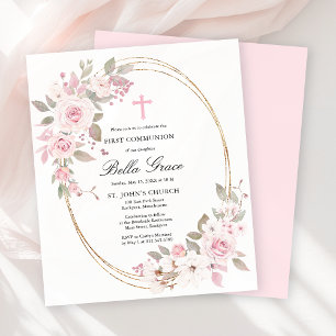 Papier Invitation de première communion florale rose bon 