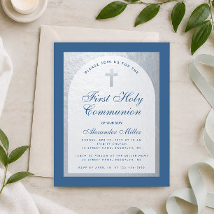 Papier Invitation de première communion pour garçon bleu