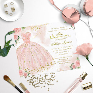 Papier Invitation de Quinceanera à budget bilingue robe r