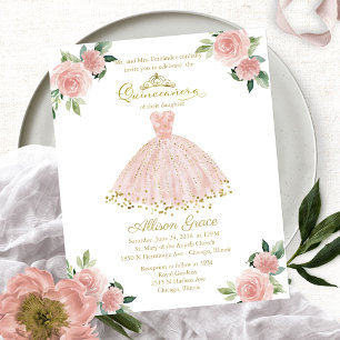 Papier Invitation de Quinceanera à budget tenue rose bili