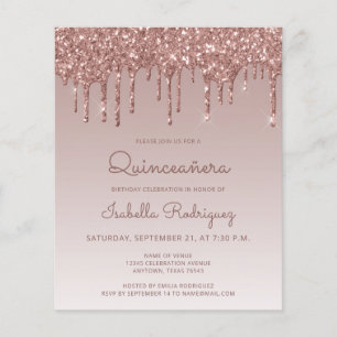 Papier Invitation de Quinceañera à paillettes rose gold b