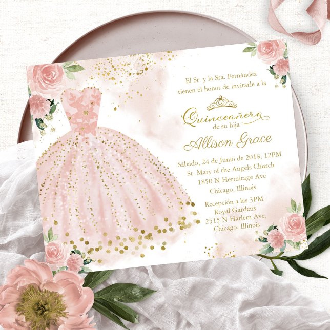 Papier Invitation de Quinceanera à petit budget Blush Esp (Créateur téléchargé)