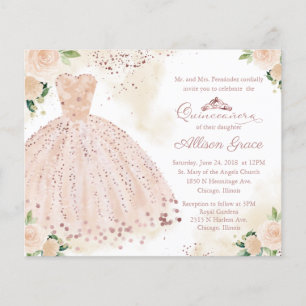 Papier Invitation de Quinceanera à petit budget Robe Rose