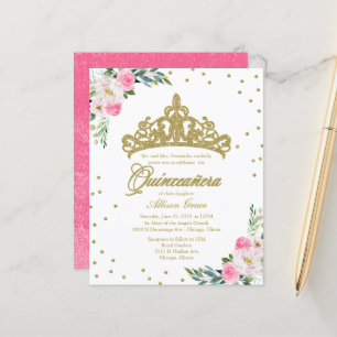 Papier Invitation de Quinceanera Budget Couronne dorée