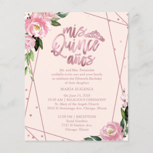 Papier Invitation de Quinceañera de budget Rose Gold Blus