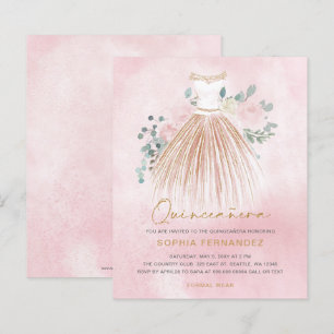 Papier Invitation de Quinceañera de robe à paillettes dor