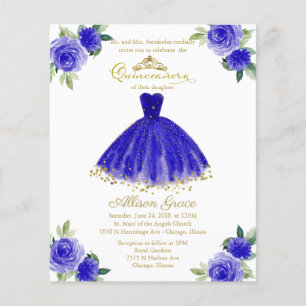 Papier Invitation de Quinceañera Économique Bilingue Bleu