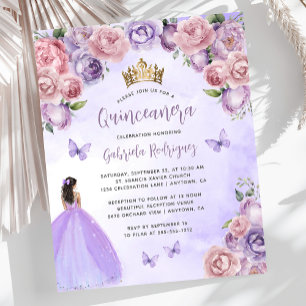 Papier Invitation de Quinceañera Florale Mauve Budget