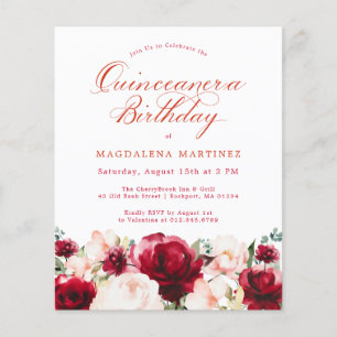 Papier Invitation de Quinceanera florale rose bon marché
